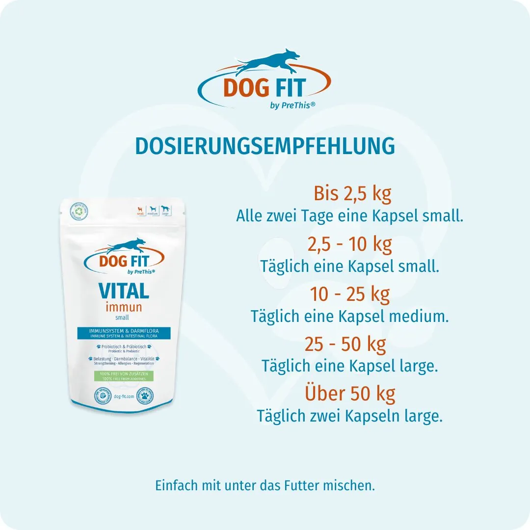 DOG FIT by PreThis® VITAL immun small – Dosierungsempfehlung nach Körpergewicht