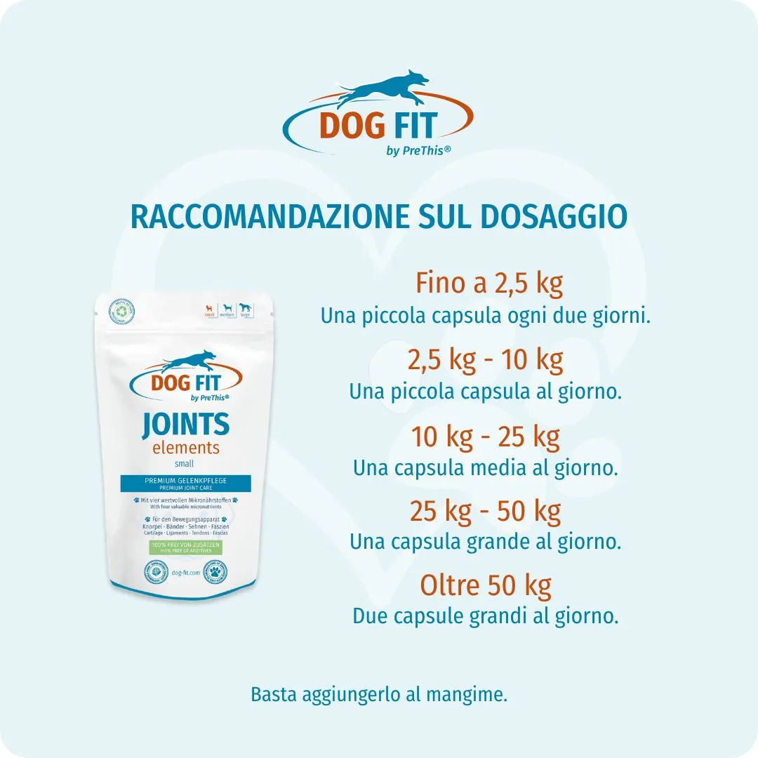 DOG FIT by PreThis® JOINTS elements small – Dosaggio consigliato in base al peso