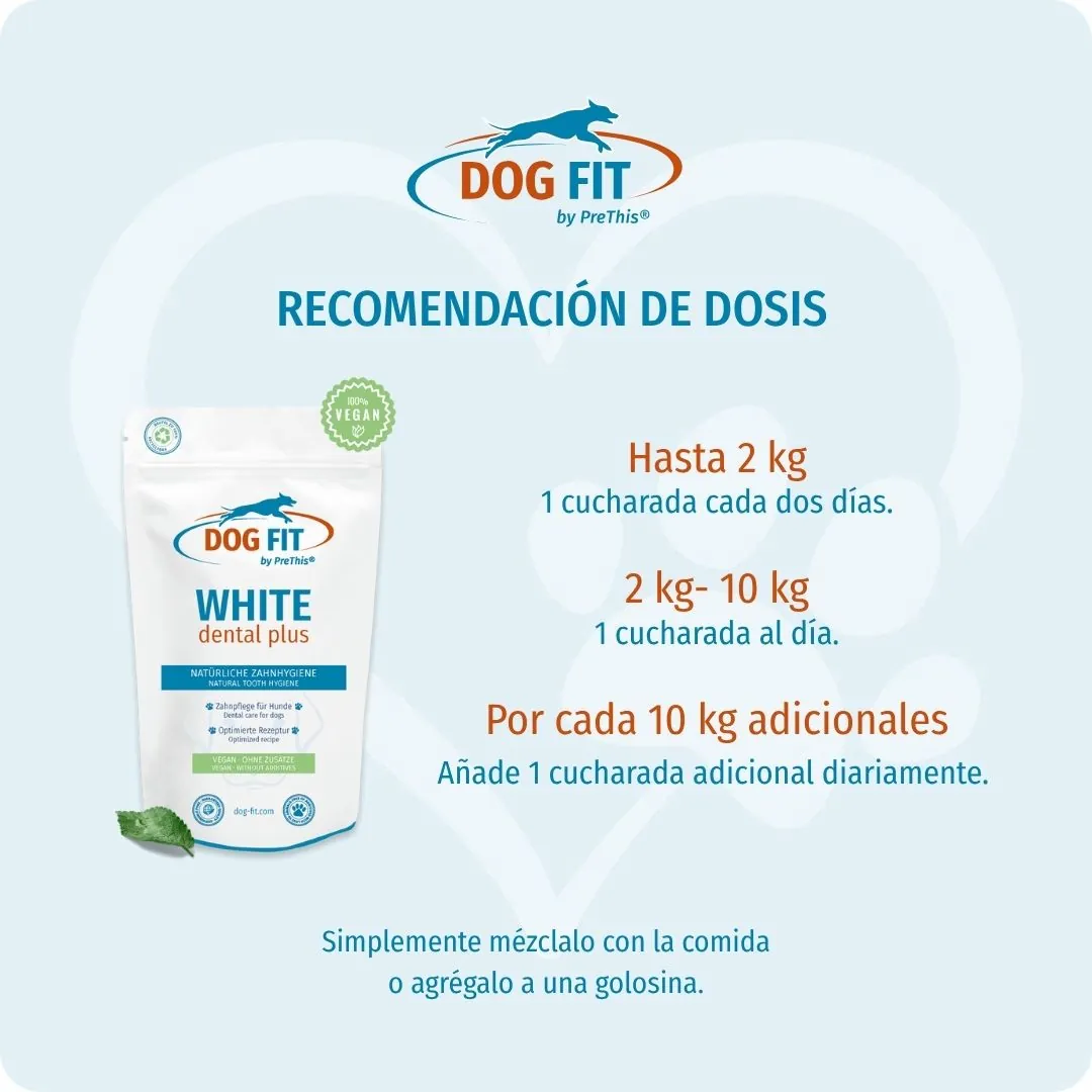 DOG FIT by PreThis® WHITE dental plus – Recomendación de dosis según el peso