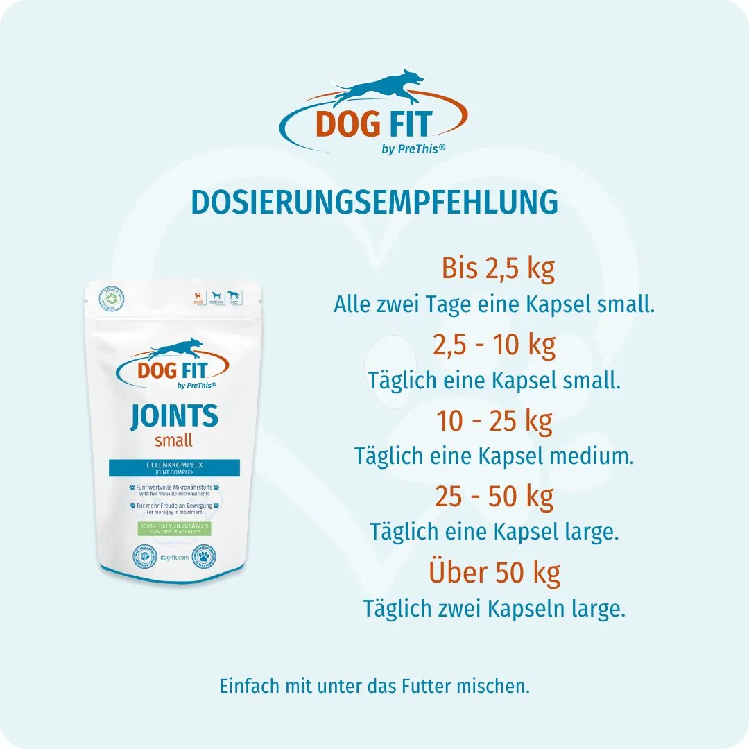 DOG FIT by PreThis® JOINTS small – Dosierungsempfehlung nach Körpergewicht