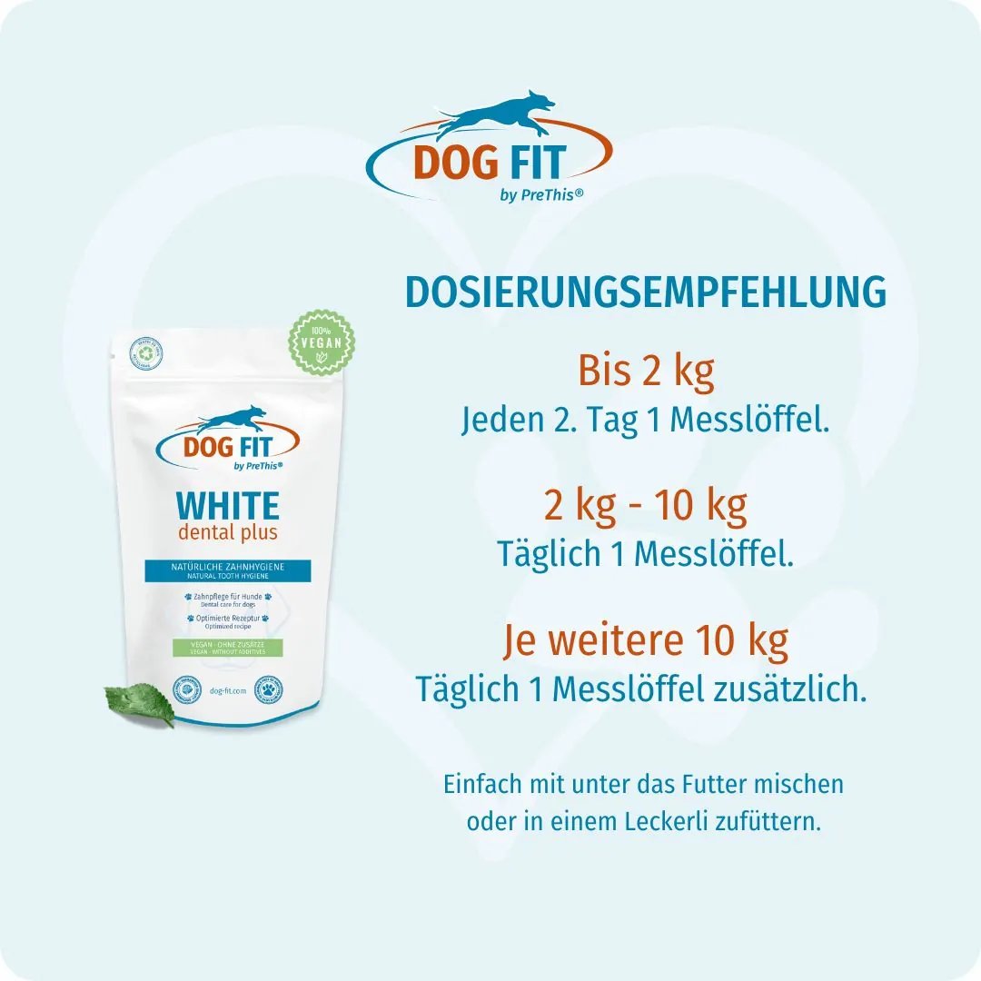 DOG FIT by PreThis® WHITE dental plus – Dosierungsempfehlung nach Körpergewicht