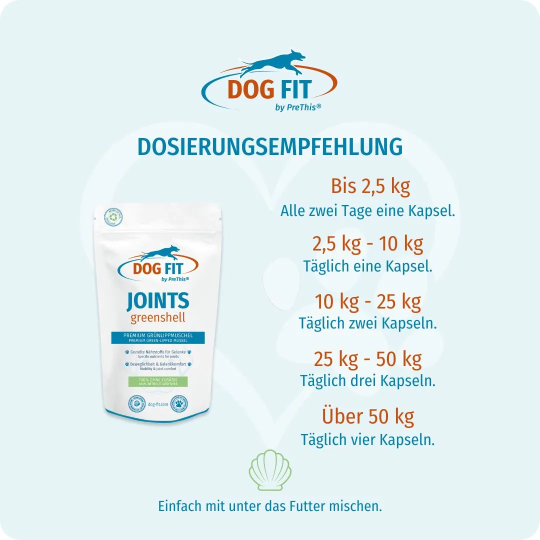 DOG FIT by PreThis® – Dosierungsempfehlung JOINTS greenshell small