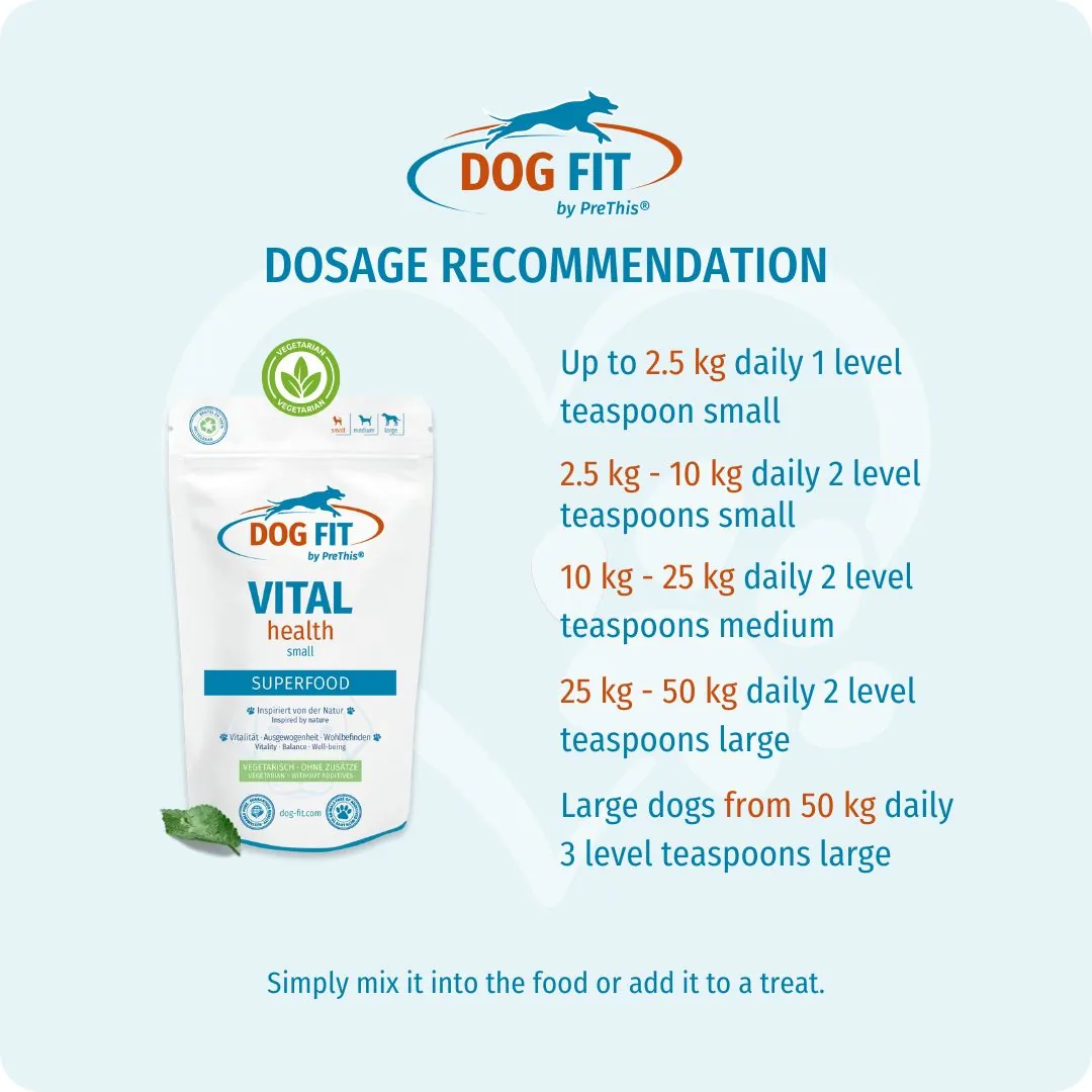 DOG FIT by PreThis® VITAL health small – Dosage recommendation by body weight