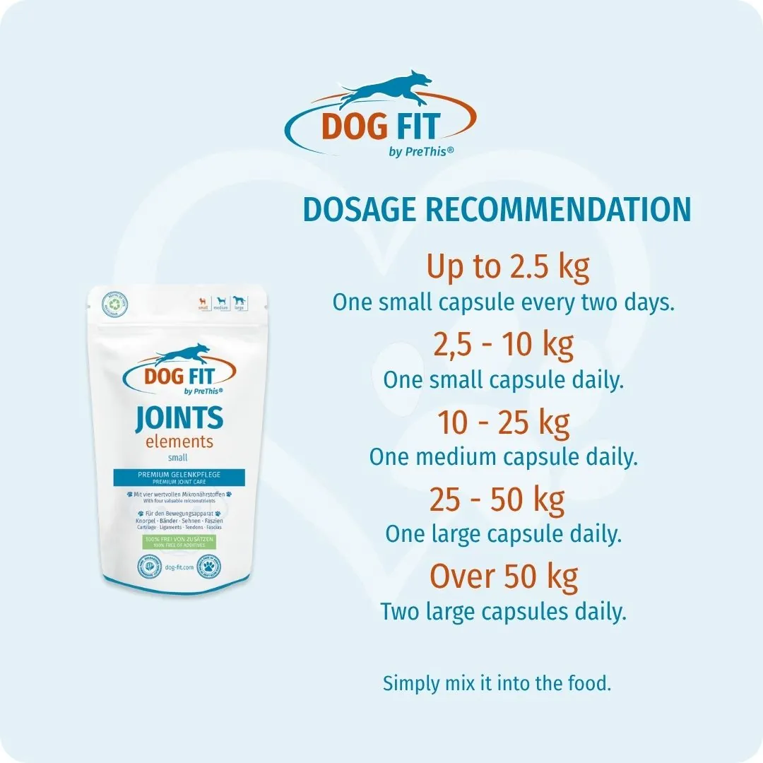 DOG FIT by PreThis® JOINTS elements small – Dosage recommendation by body weight